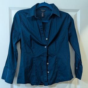 Women's Banana Republic Dark Blue Button-Up Shirt Size S, 3/4 Length Sleeves